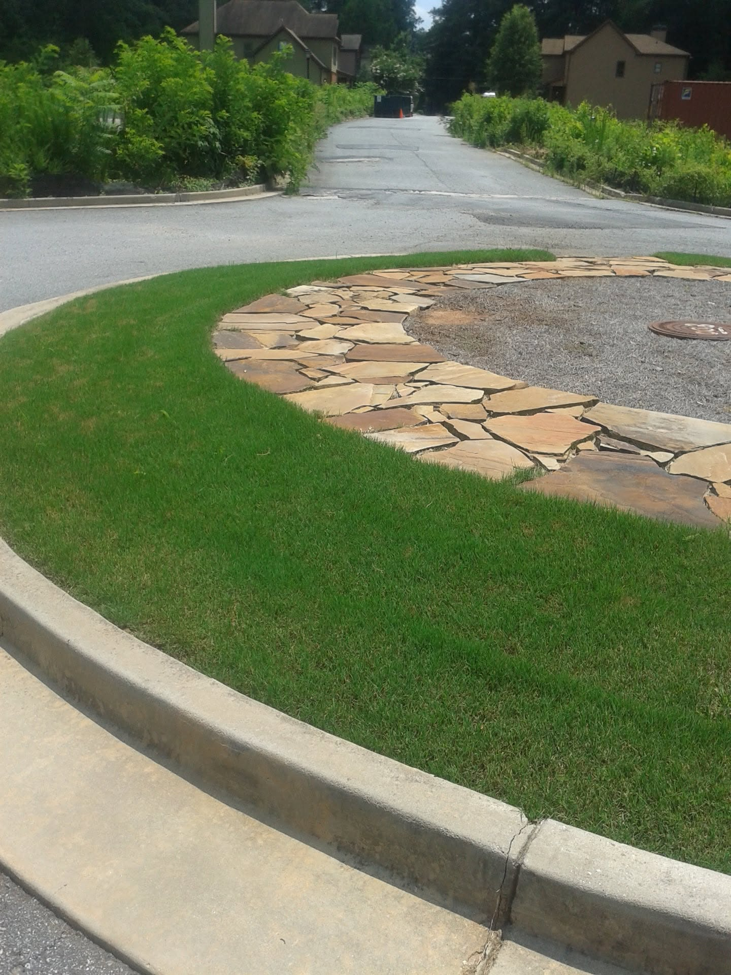 Landscaping around stone path